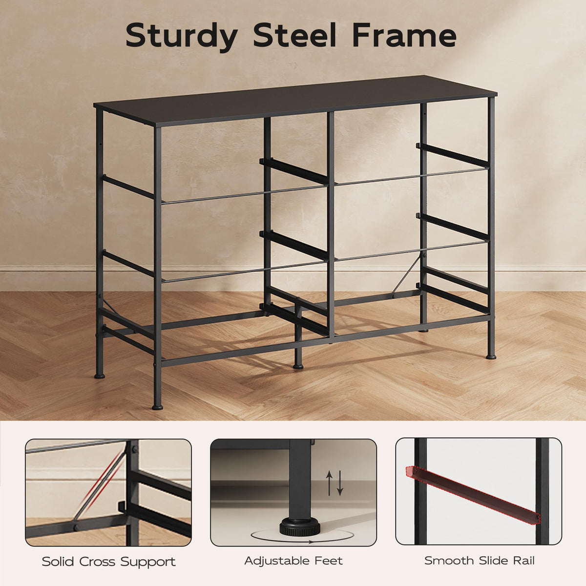 Black 6 Drawer Fabric Dresser F87068