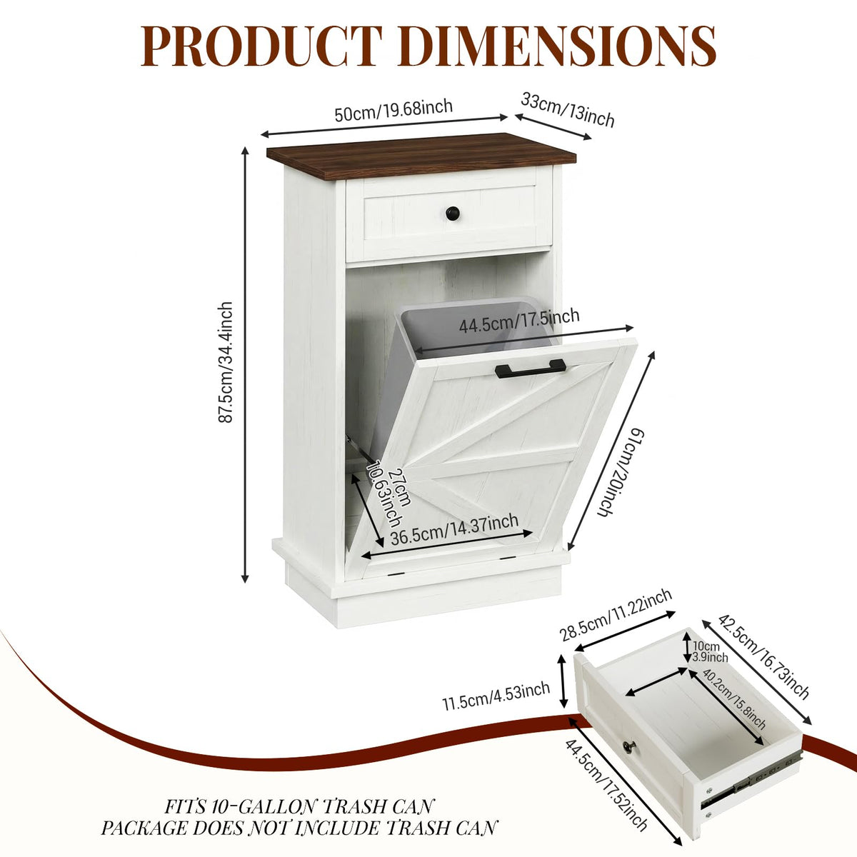 10 Gallon Tilt Out Trash Cabinet with Storage Drawer Z6406