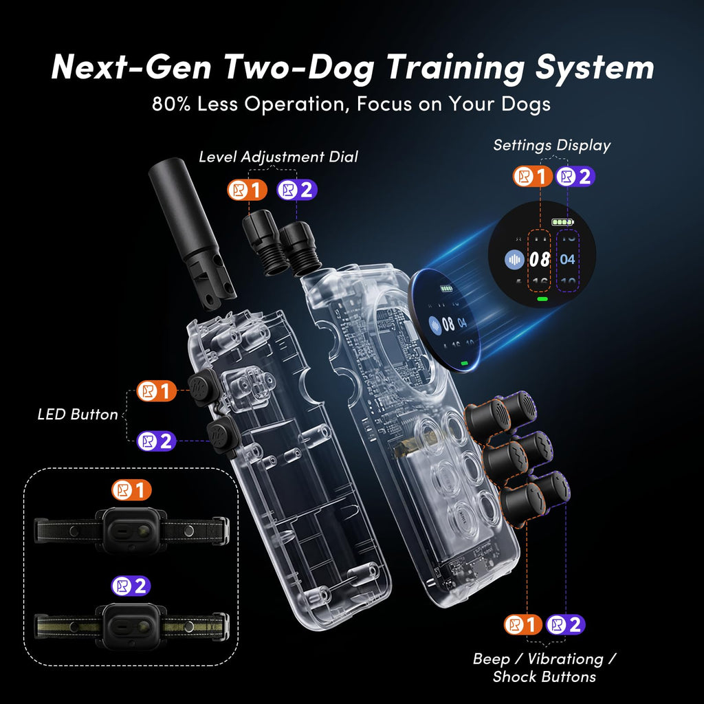 Shock Collar for 2 Dogs, 4 Modes, IPX8 Waterproof Dog Training Collar W627
