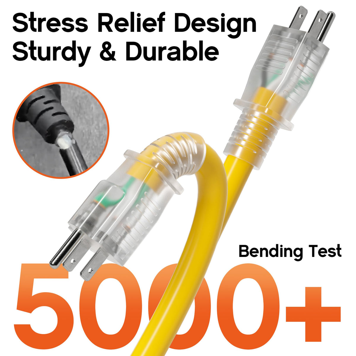 100FT Heavy Duty Outdoor Extension Cord Waterproof Yellow Y768