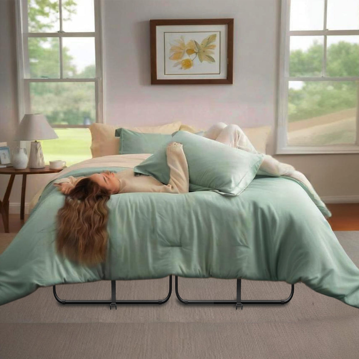 Folding Bed with Mattress Full Size 75 X 54 inch Memory Foam on Wheels H98534