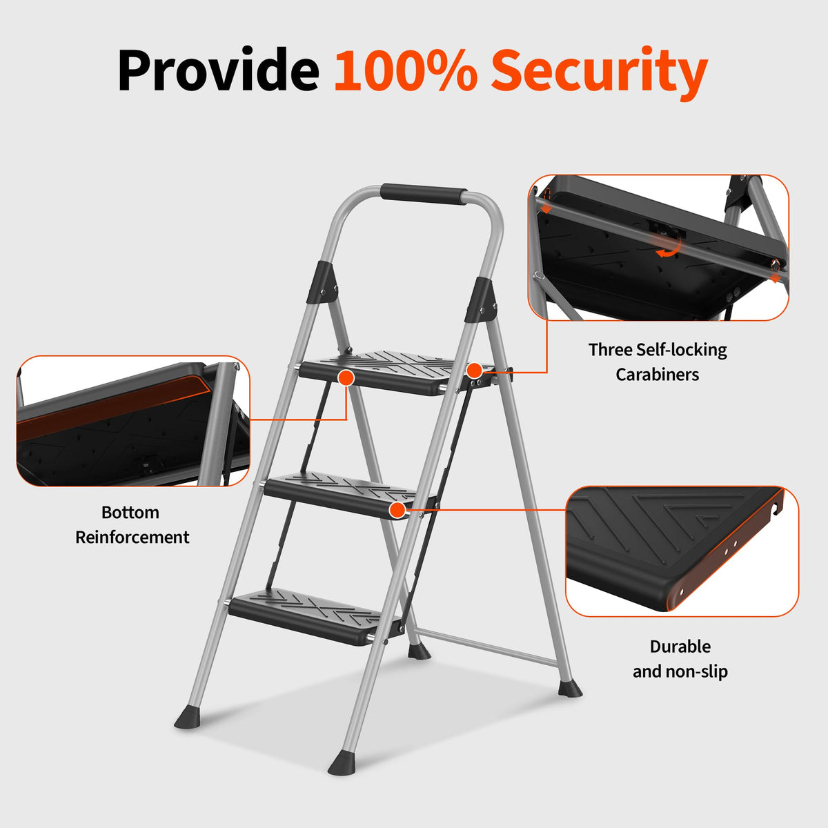 3-Step Folding Step Stool with Anti-Slip Wide Pedal L693135
