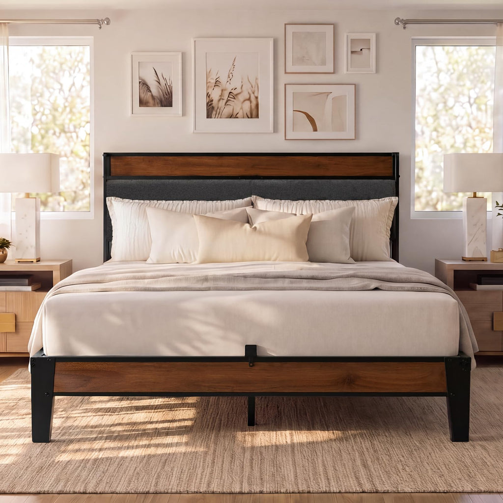 Queen Size Bed Frame with Storage Headboard K47647