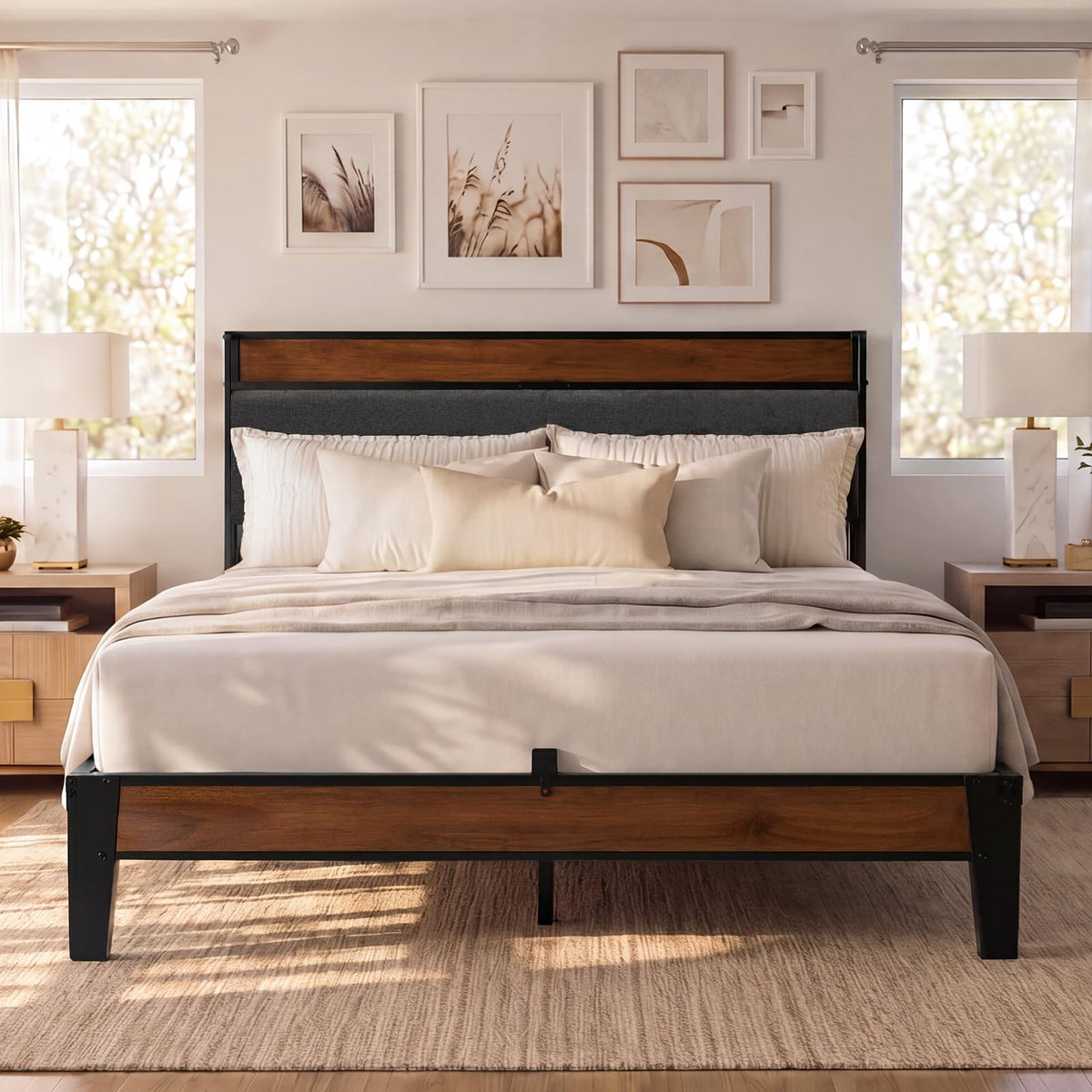 Queen Size Bed Frame with Storage Headboard K47647