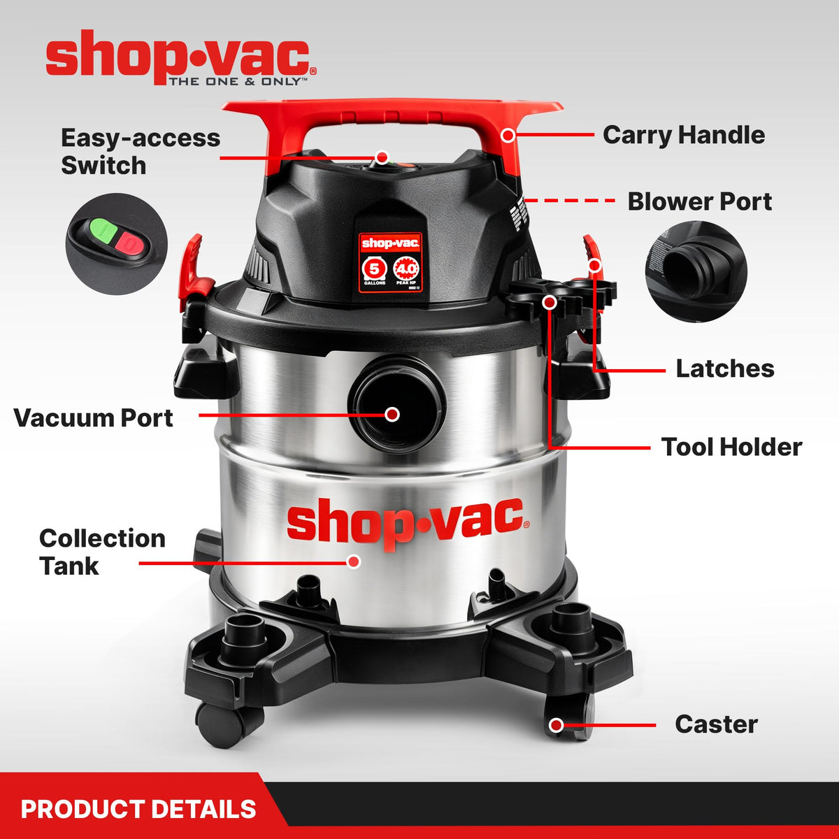 Wet/Dry Vacuum with Blower, 5 Gallon, 4 Peak HP O936