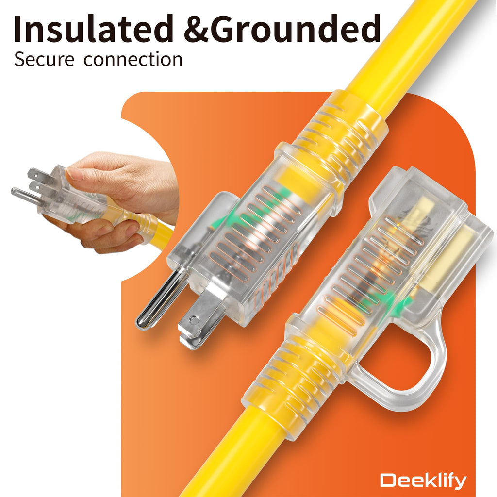 100FT Heavy Duty Outdoor Extension Cord Waterproof Yellow Y768