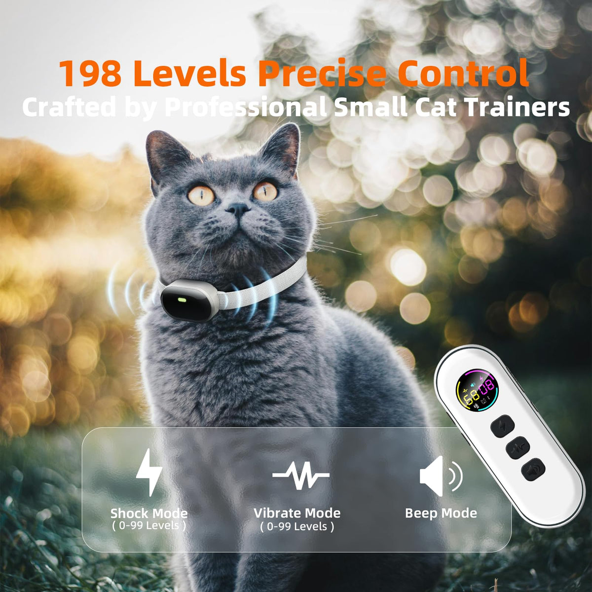 Ultra-Small Cat Training Collar with Remote, Waterproof, Rechargeable (Beige) I94626