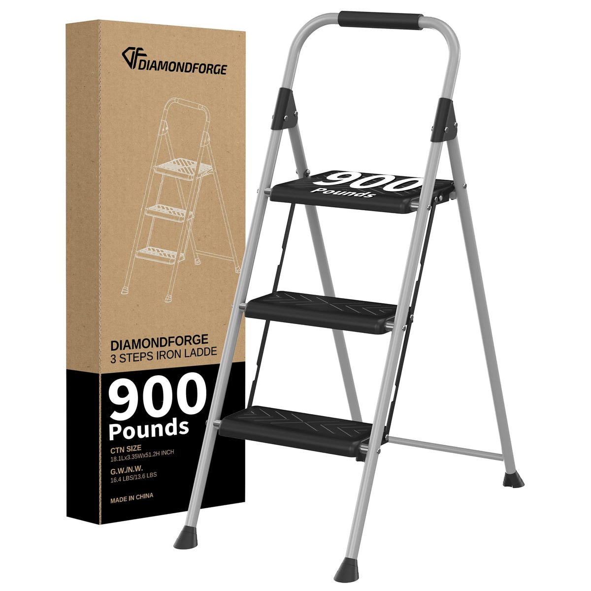 3-Step Folding Step Stool with Anti-Slip Wide Pedal L693135