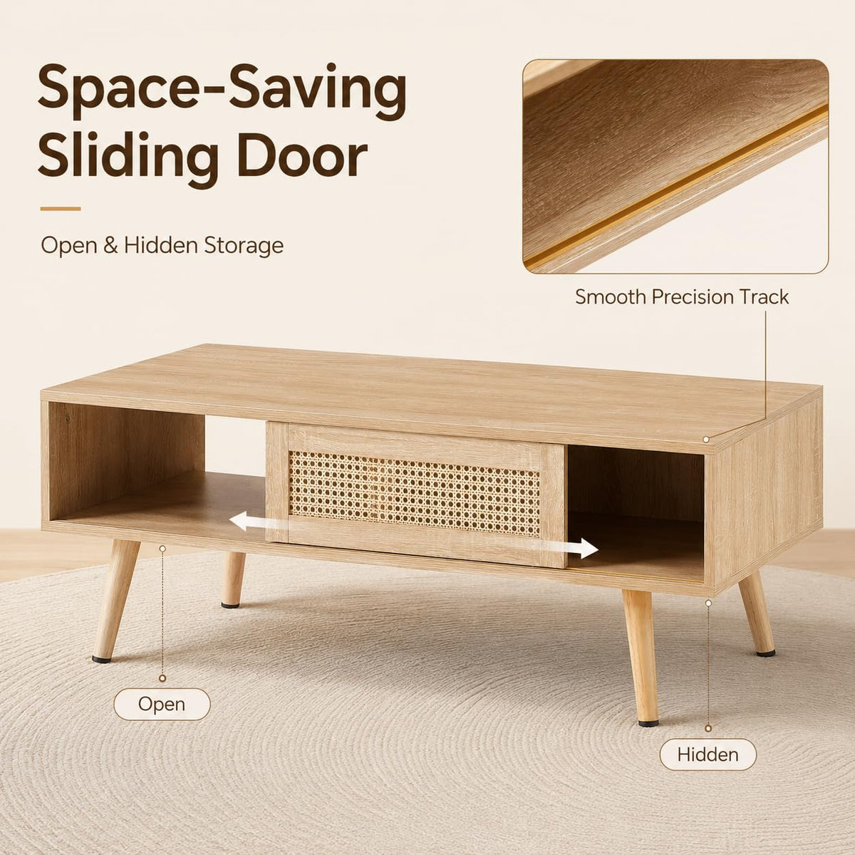 Rattan Coffee Table with Sliding Door Storage U6148