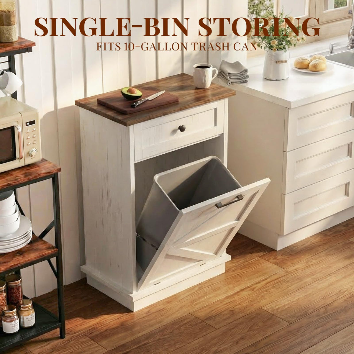 10 Gallon Tilt Out Trash Cabinet with Storage Drawer Z6406
