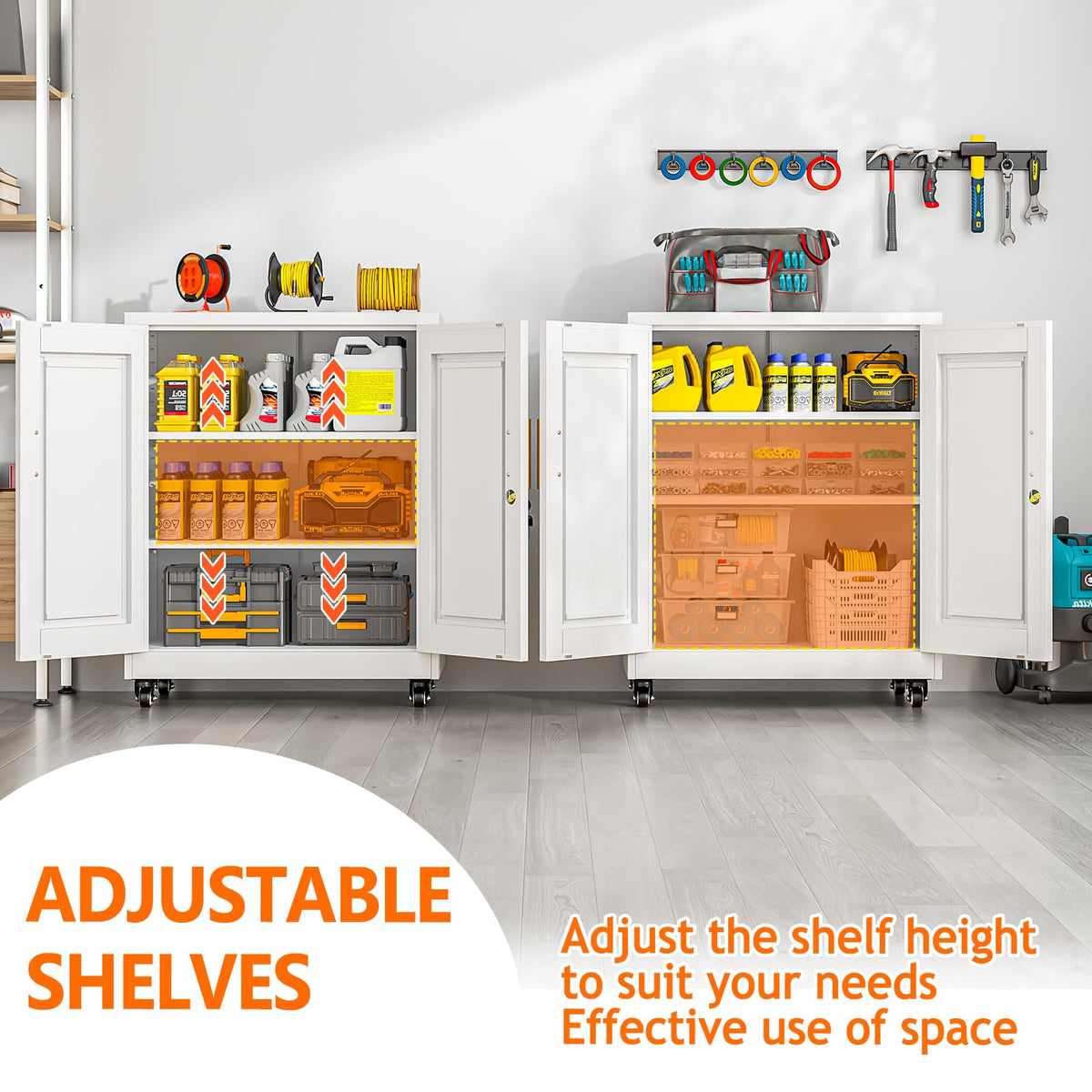 White Metal Storage Cabinet with Wheels H9773