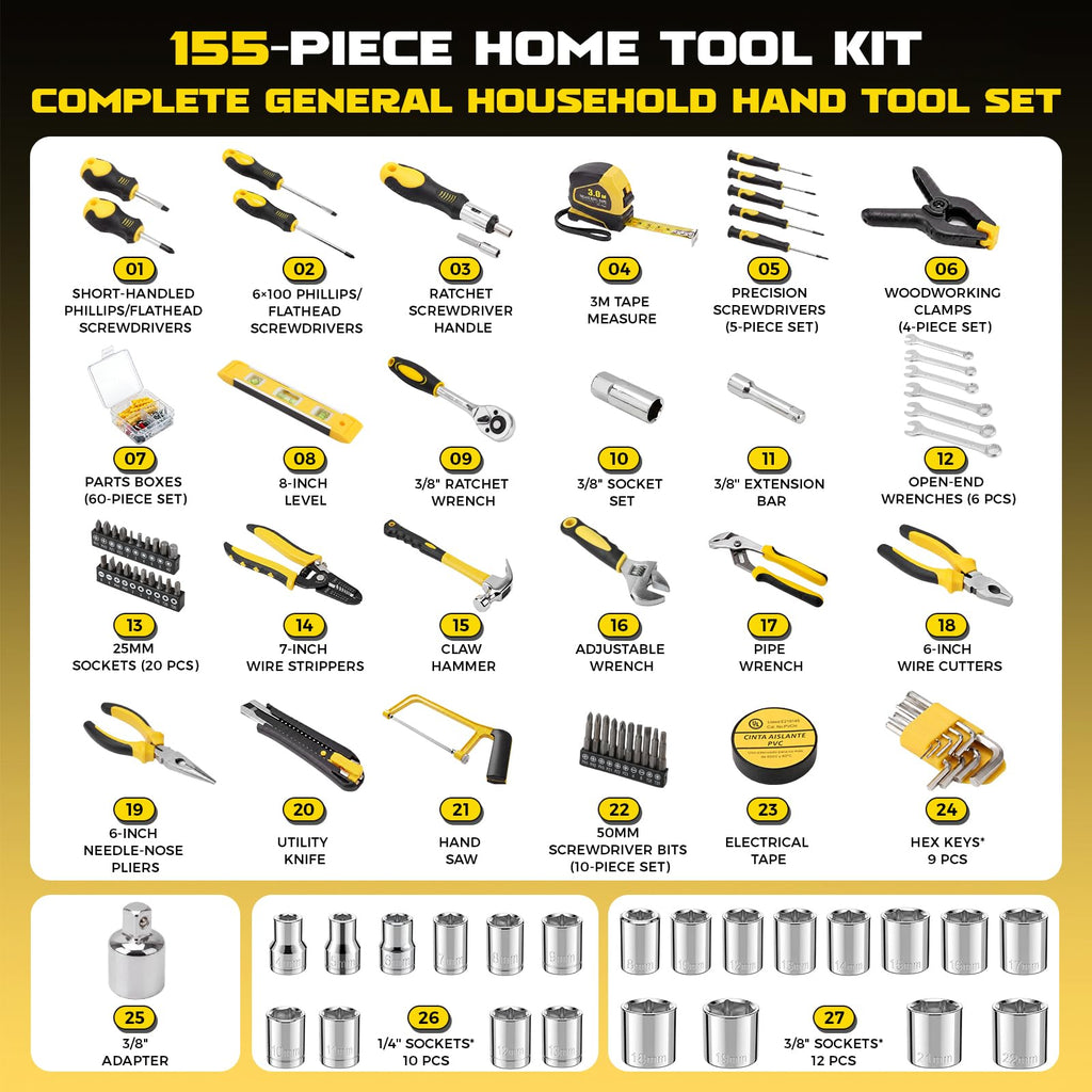 155 Pcs Household Tool Set with Toolbox X913