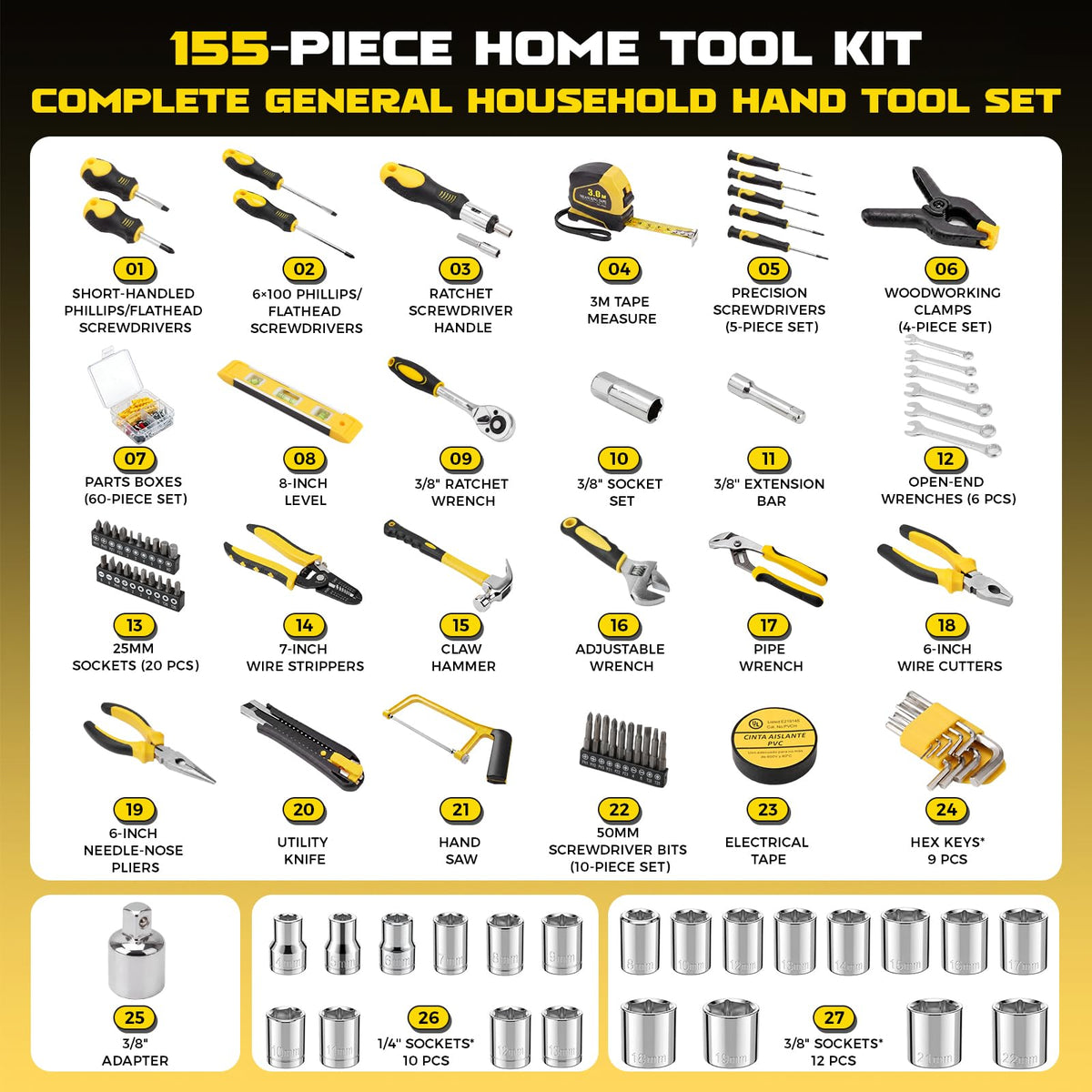 155 Pcs Household Tool Set with Toolbox X913