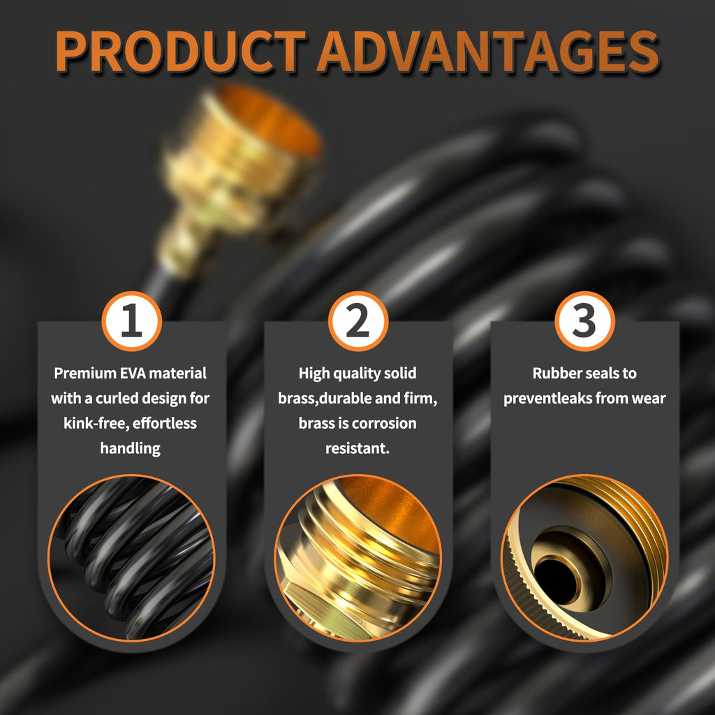 100FT x 3/8" Coil Expandable Garden Hose with 8 Patterns Spray Nozzle K757