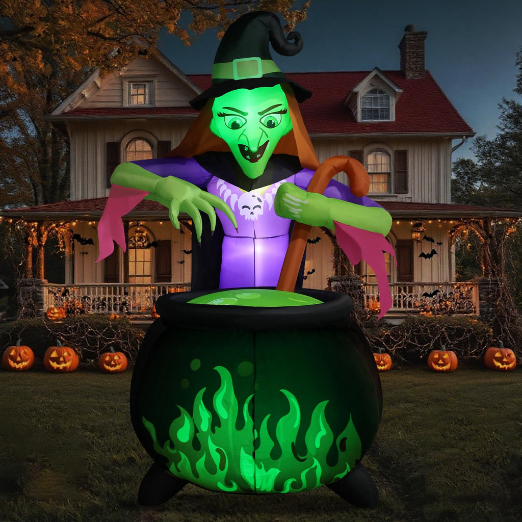 8Ft Tall Halloween Inflatable Witch Cauldron with 4 Led Lights E439