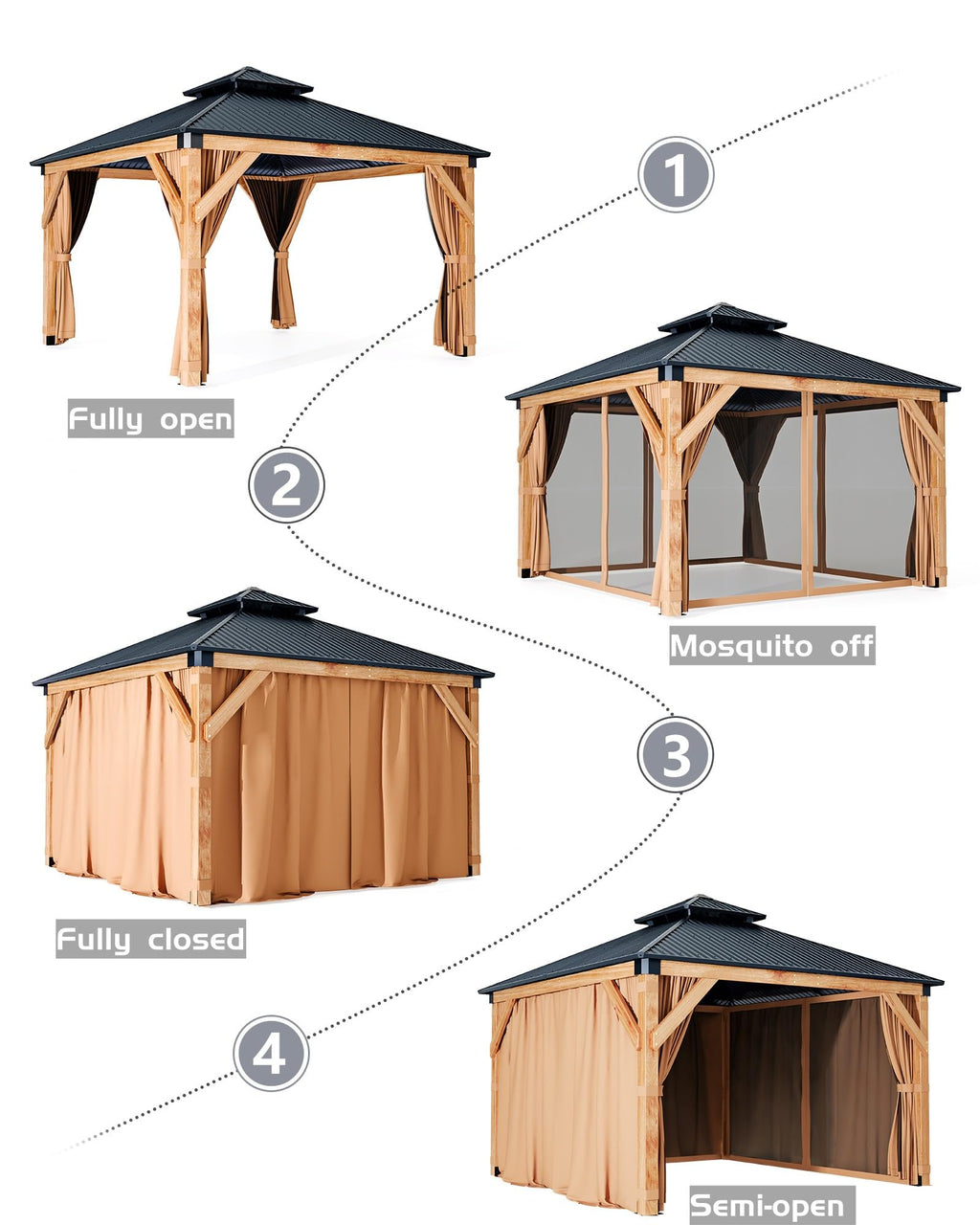 Hardtop Wood Gazebo 10 x 10 ft with Double Metal Roof Z741175
