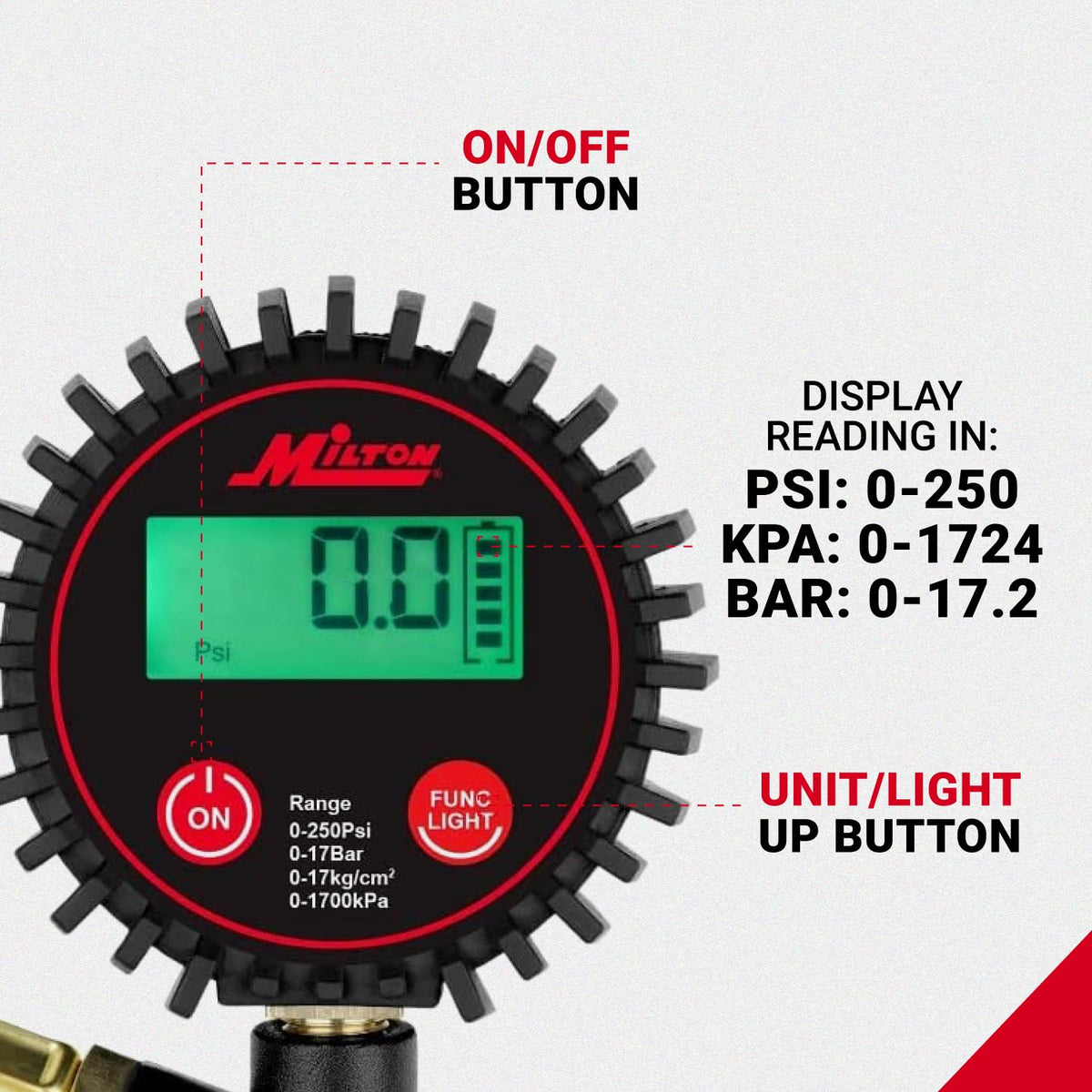 Digital Tire Inflator with Pressure Gauge and 14” Rubber Air Hose K2502