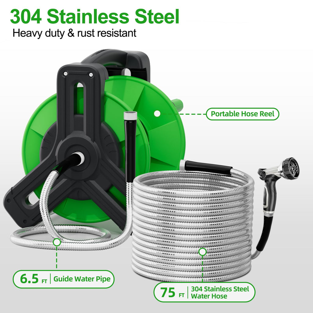 Portable 75ft Stainless Steel Garden Hose Reel S265053