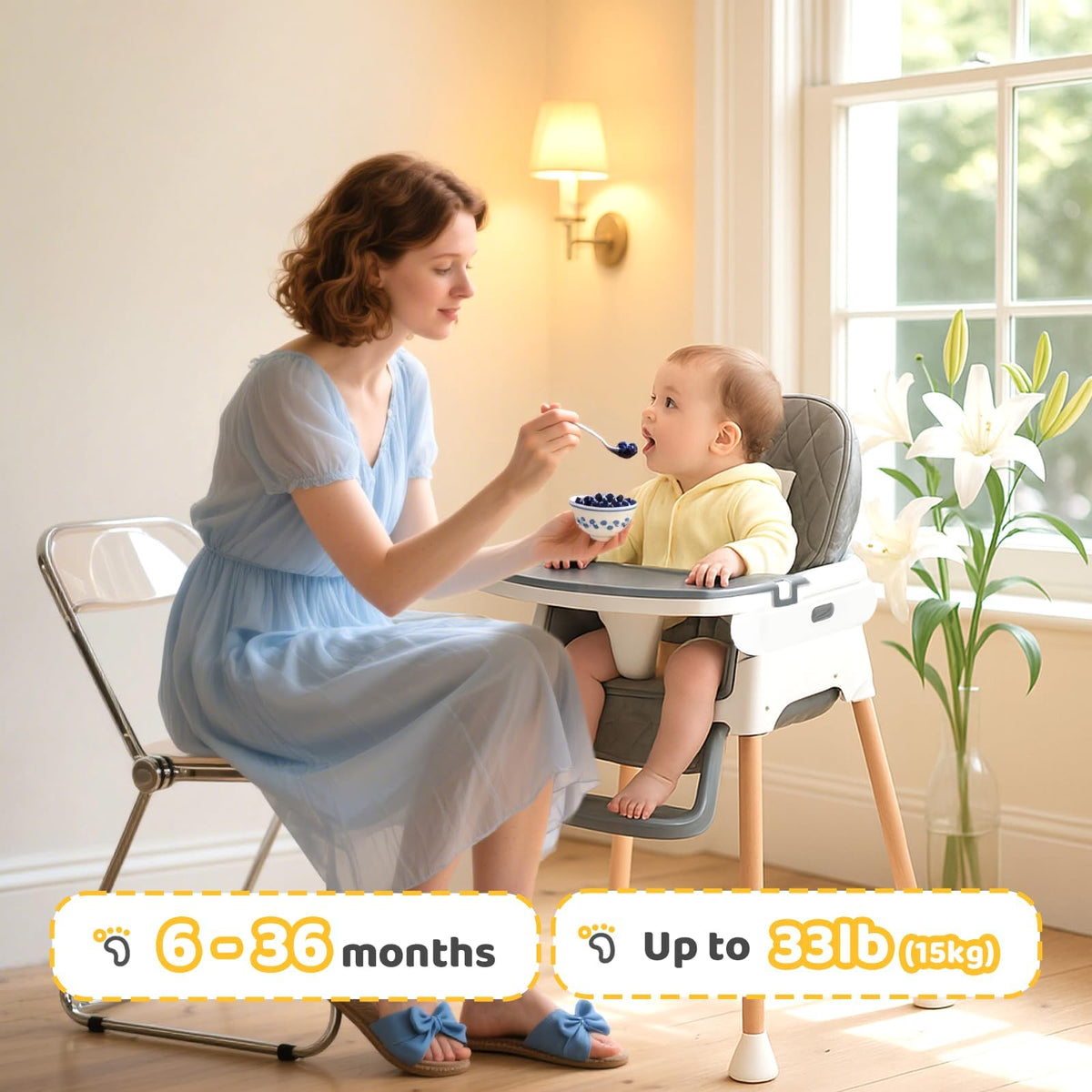 5 in 1 Portable High Chair with Double Tray X31852
