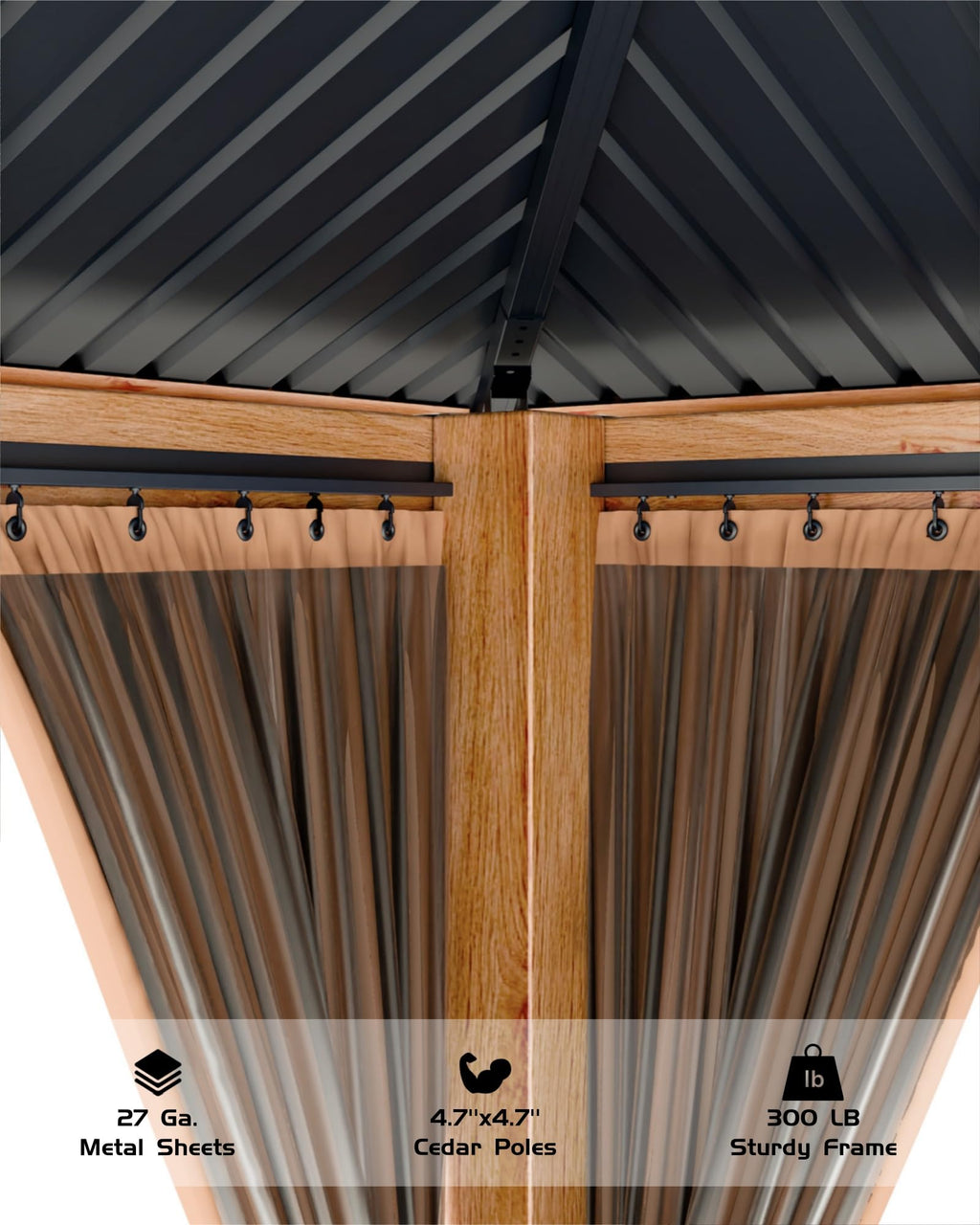 Hardtop Wood Gazebo 10 x 10 ft with Double Metal Roof Z741175