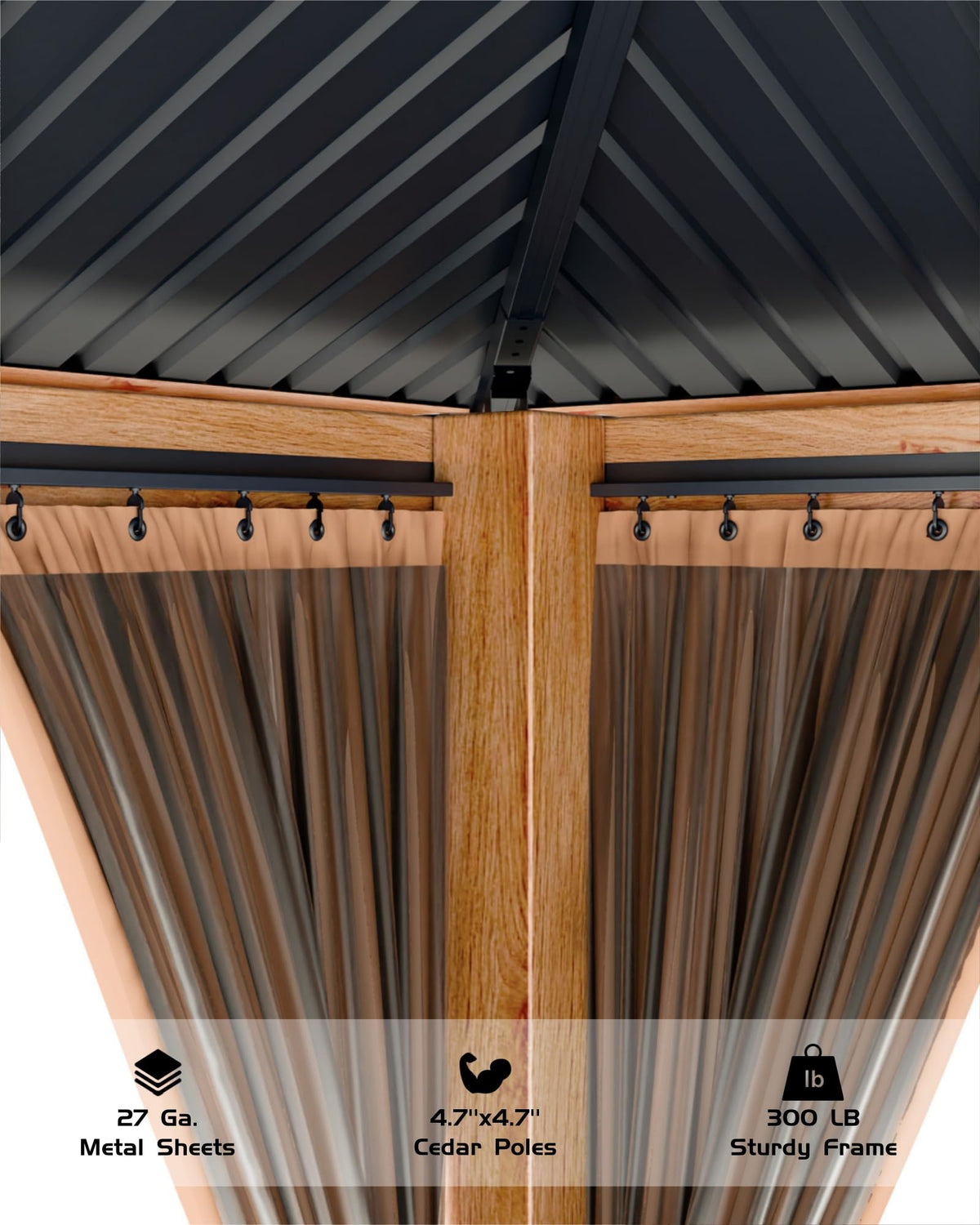 Hardtop Wood Gazebo 10 x 10 ft with Double Metal Roof Z741175
