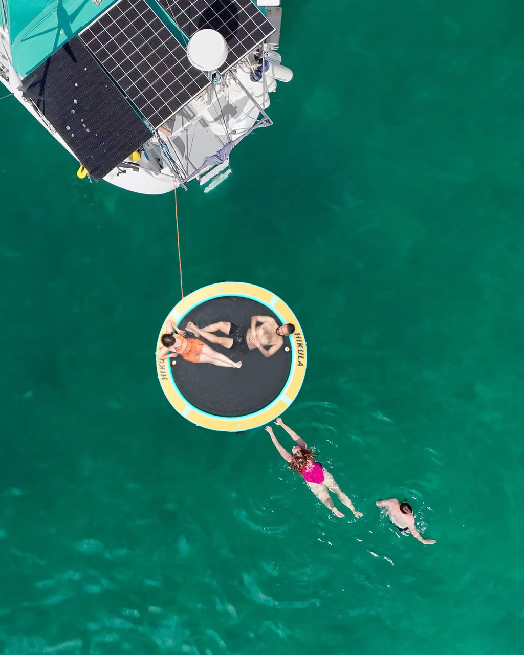 Inflatable Round Floating Ring Water Hammock Dock with Water Ladder and Cup Holder F565