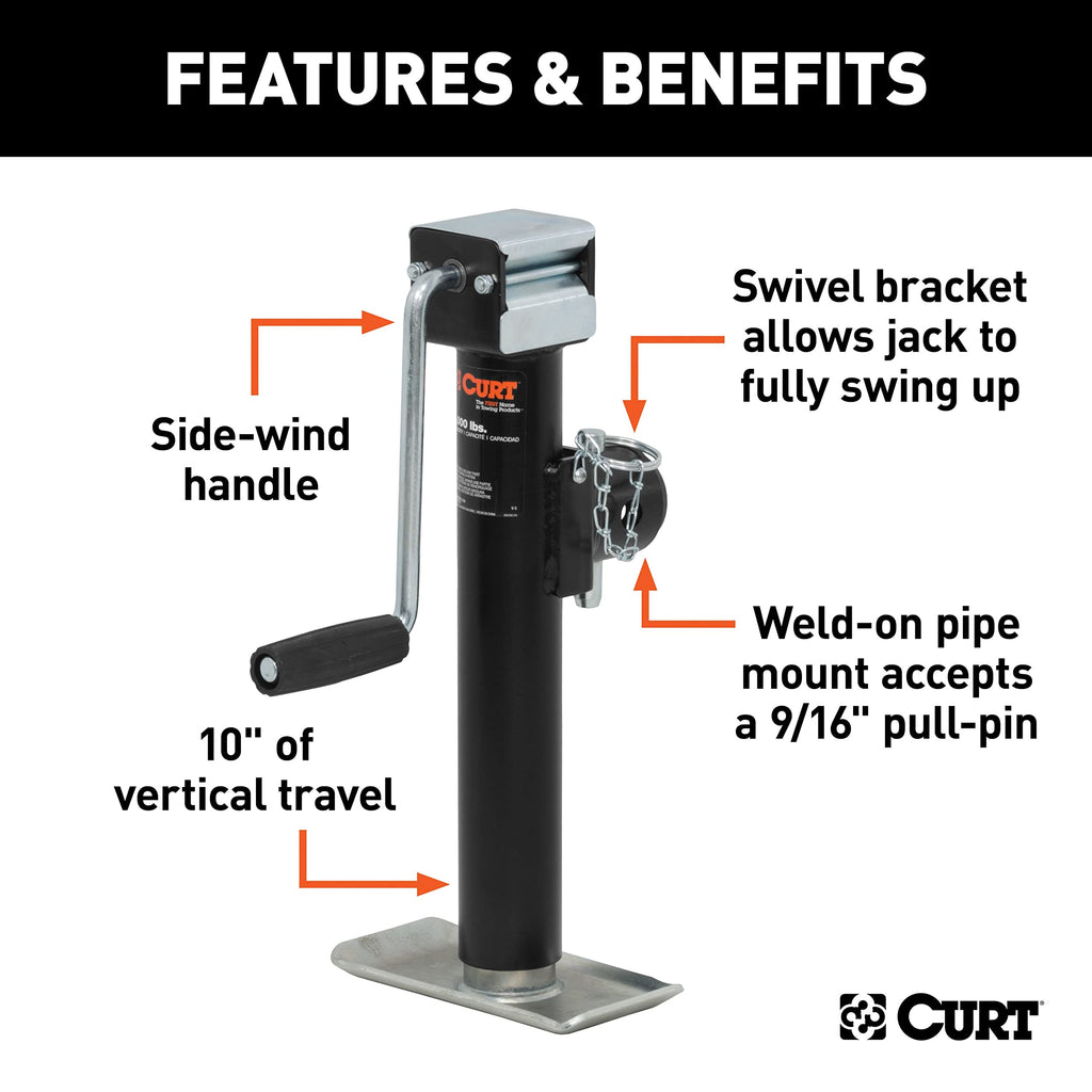Weld-On Pipe-Mount Swivel Trailer Jack, 5,000 lbs., 10 Inches Vertical Travel Y15532