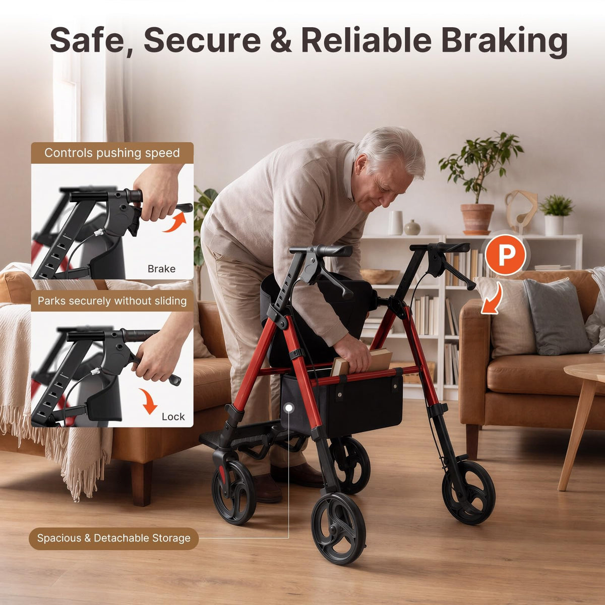 Lightweight Rollator Walkers Wheelchair Combo with Seat S435945