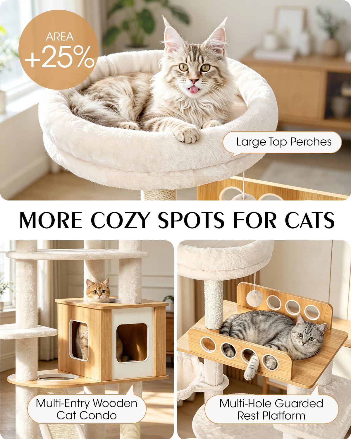 70" Wood Cat Tree for Large Cats G735