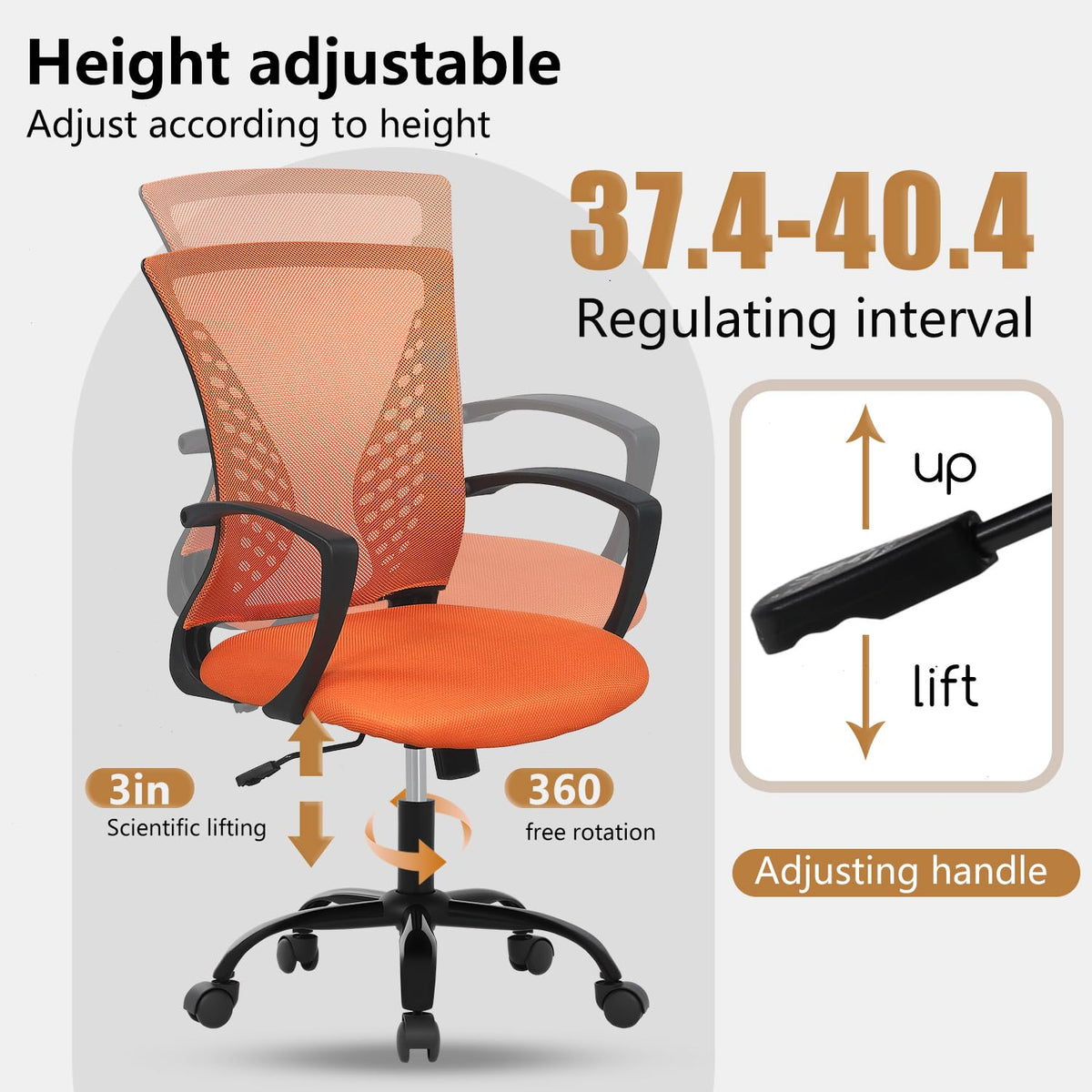 Orange Mesh Ergonomic Office Chair with Lumbar Support and Armrest Q173444