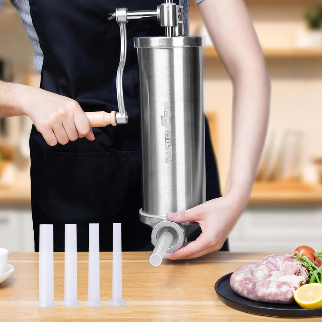 2.5 LBS Stainless Steel Sausage Stuffer with 4 Funnels G330033