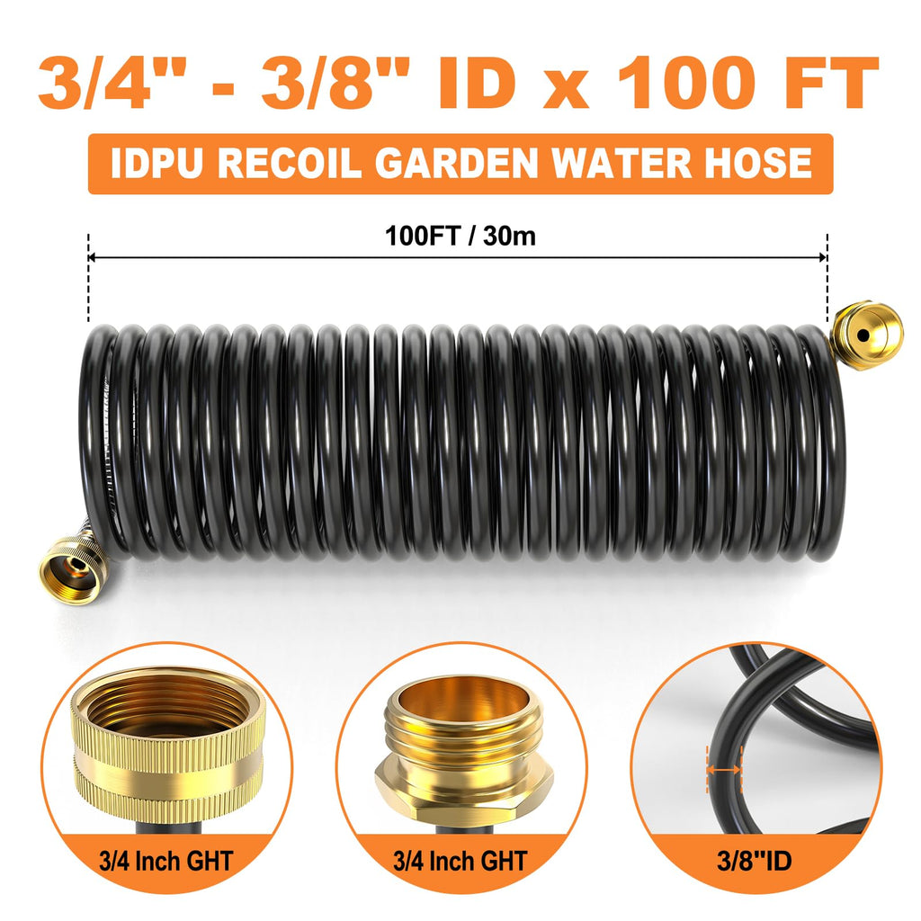 100FT x 3/8" Coil Expandable Garden Hose with 8 Patterns Spray Nozzle K757