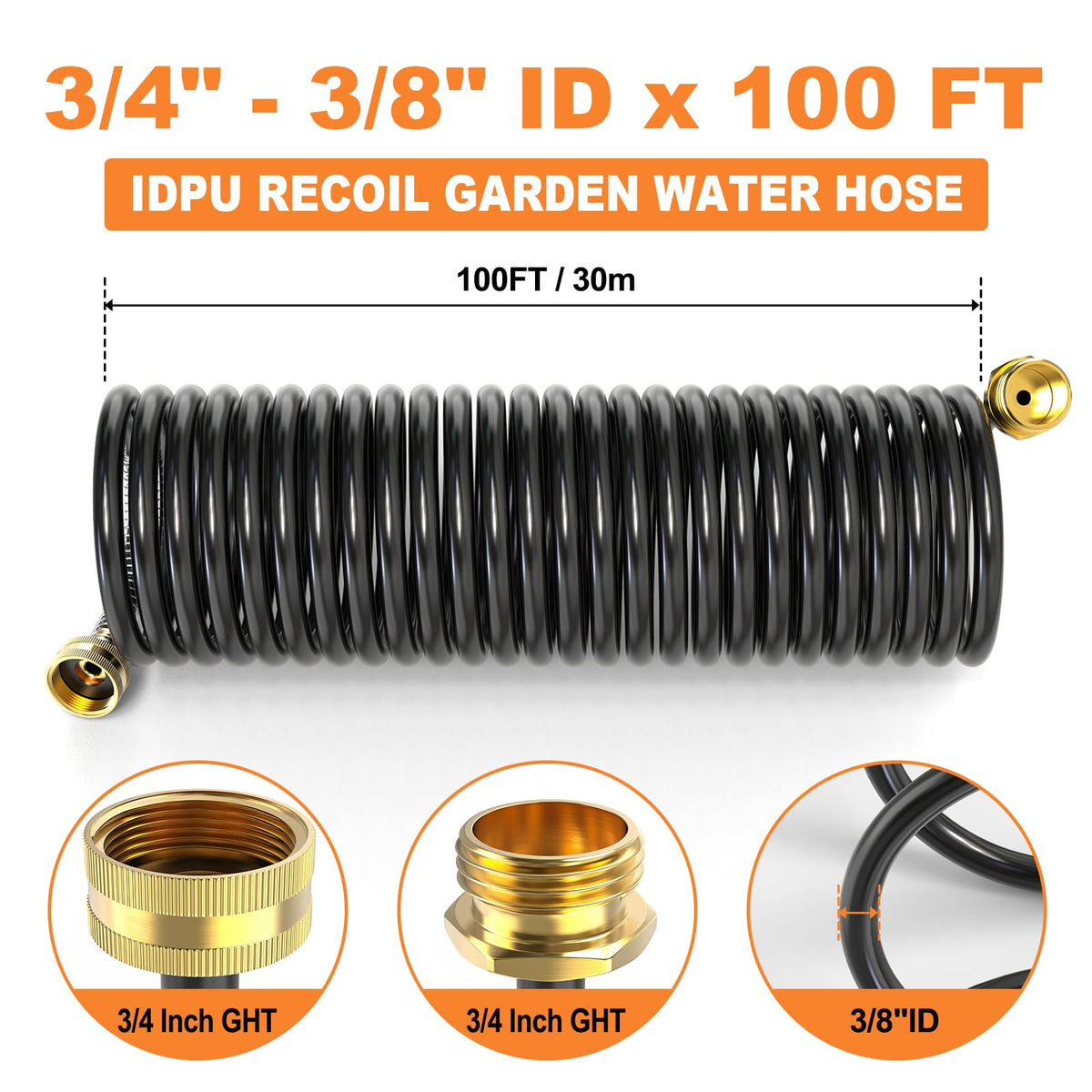100FT x 3/8" Coil Expandable Garden Hose with 8 Patterns Spray Nozzle K757