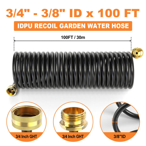 100FT x 3/8" Coil Expandable Garden Hose with 8 Patterns Spray Nozzle K757