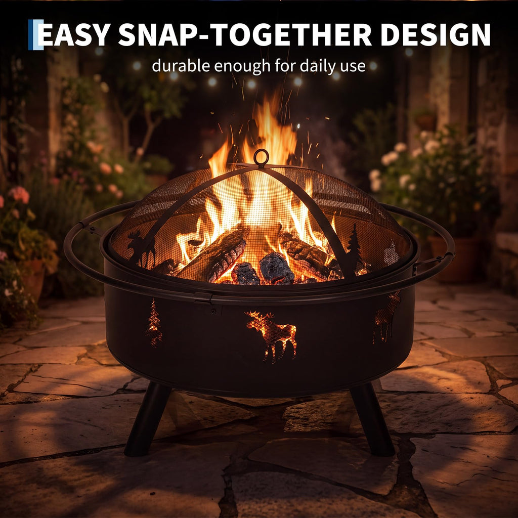32" Round Wood Burning Fire Pit with Screen R818
