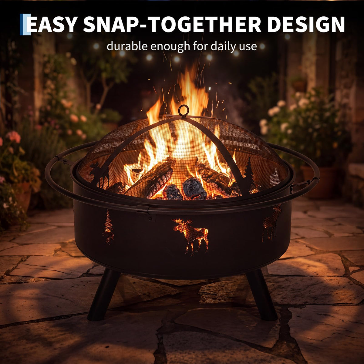 32" Round Wood Burning Fire Pit with Screen R818