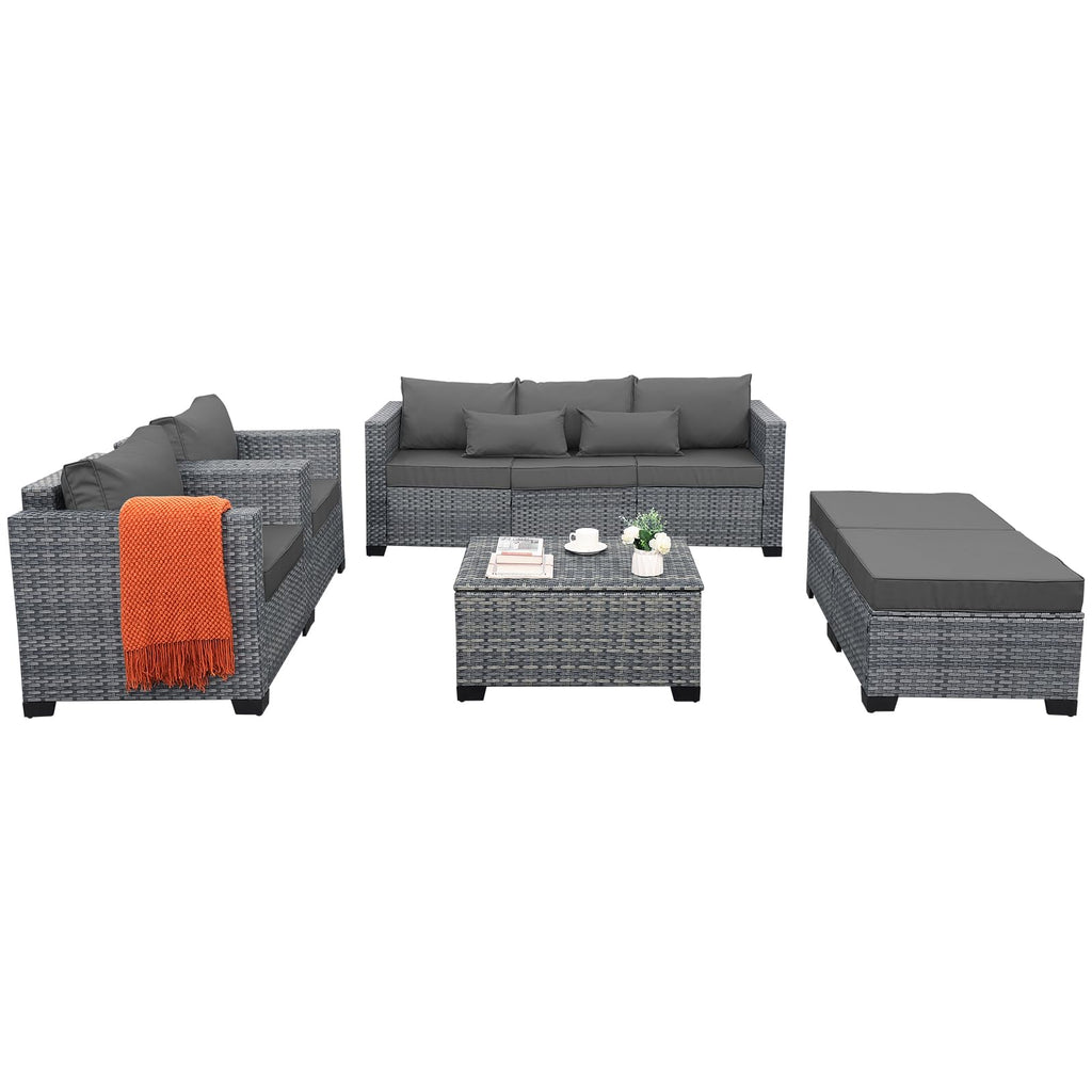 6 Pieces Wicker Patio Furniture Set Light Grey J80788