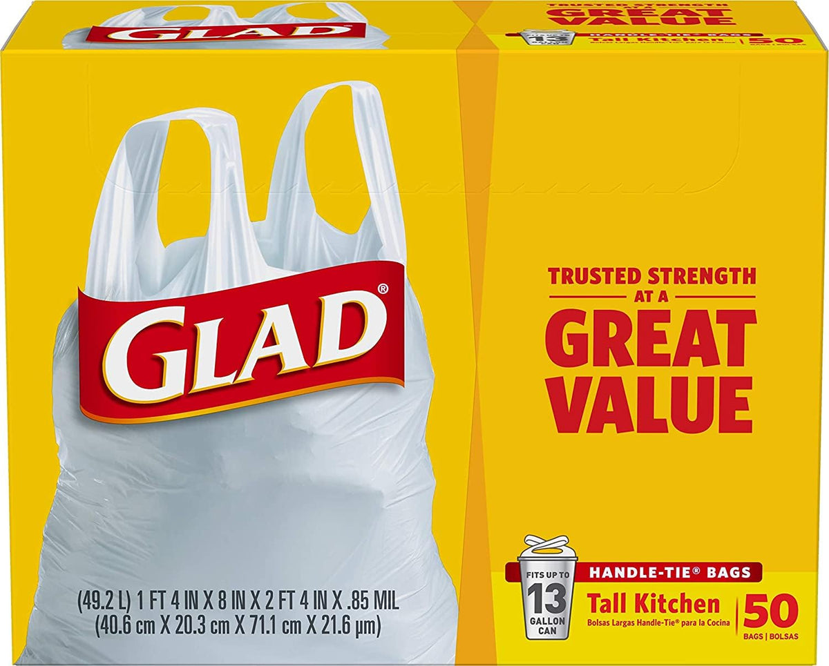 13 Gal. Tall Kitchen Handle-Tie Bags 50 ct Pack of 4 H899