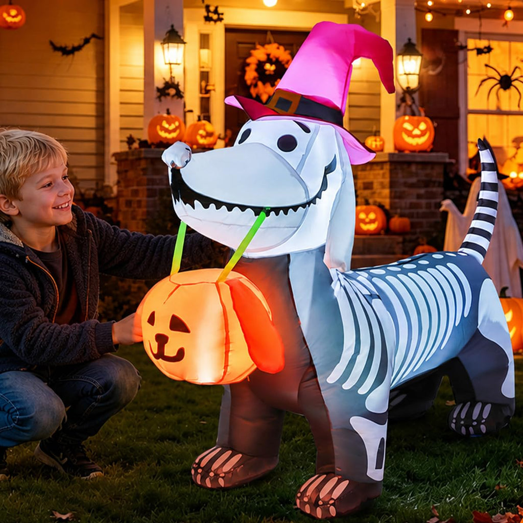 5.5 FT Halloween Inflatable Skeleton Puppy with Build-in LEDs D4670