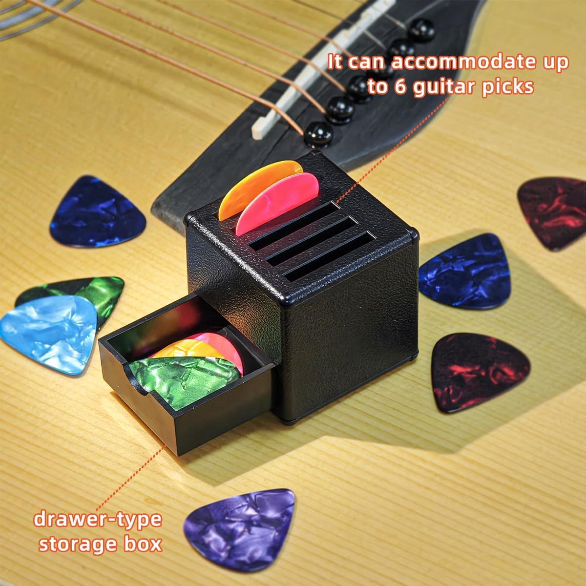 Guitar Picks Holder Box with 5 Guitar Picks S1009