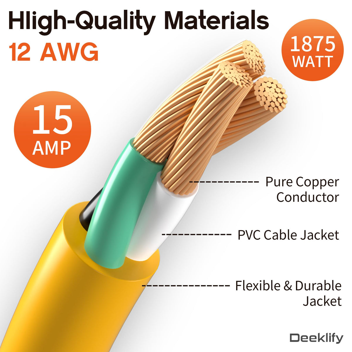 100FT Heavy Duty Outdoor Extension Cord Waterproof Yellow Y768