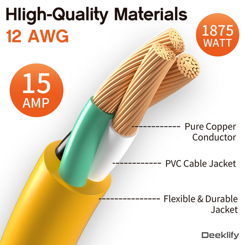 100FT Heavy Duty Outdoor Extension Cord Waterproof Yellow Y768