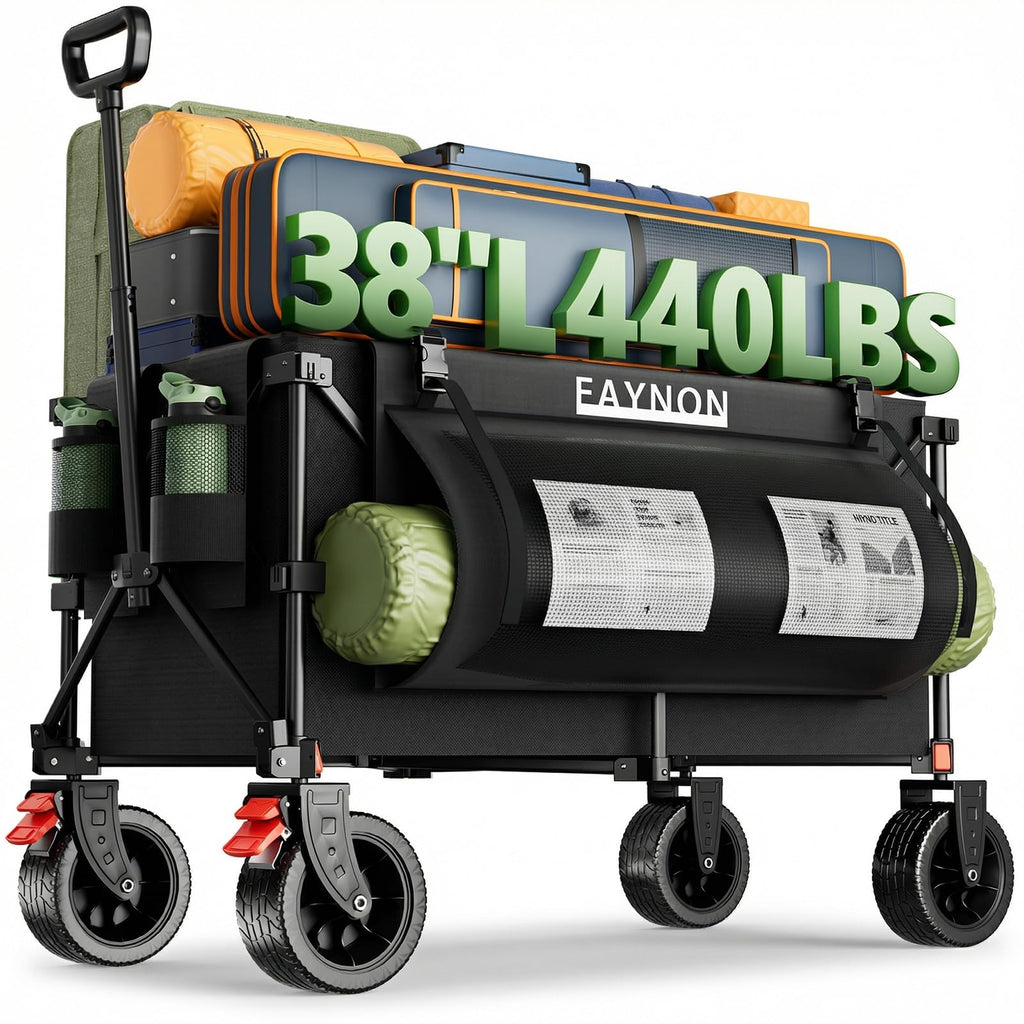 38" Collapsible Extended Wagon, 440lbs Capacity, 220L Heavy Duty Folding Cart, Black K9207