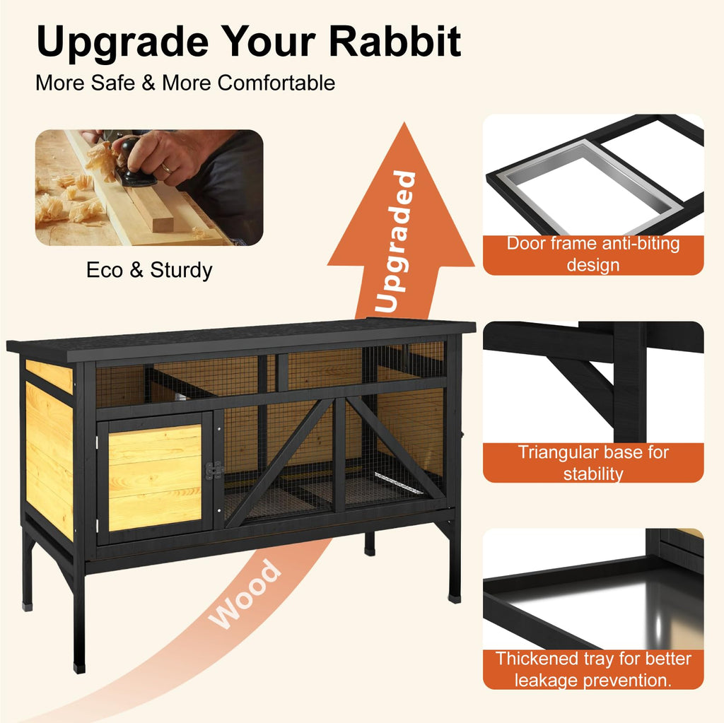46.7" Wooden Rabbit Hutch with Removable Tray C193481