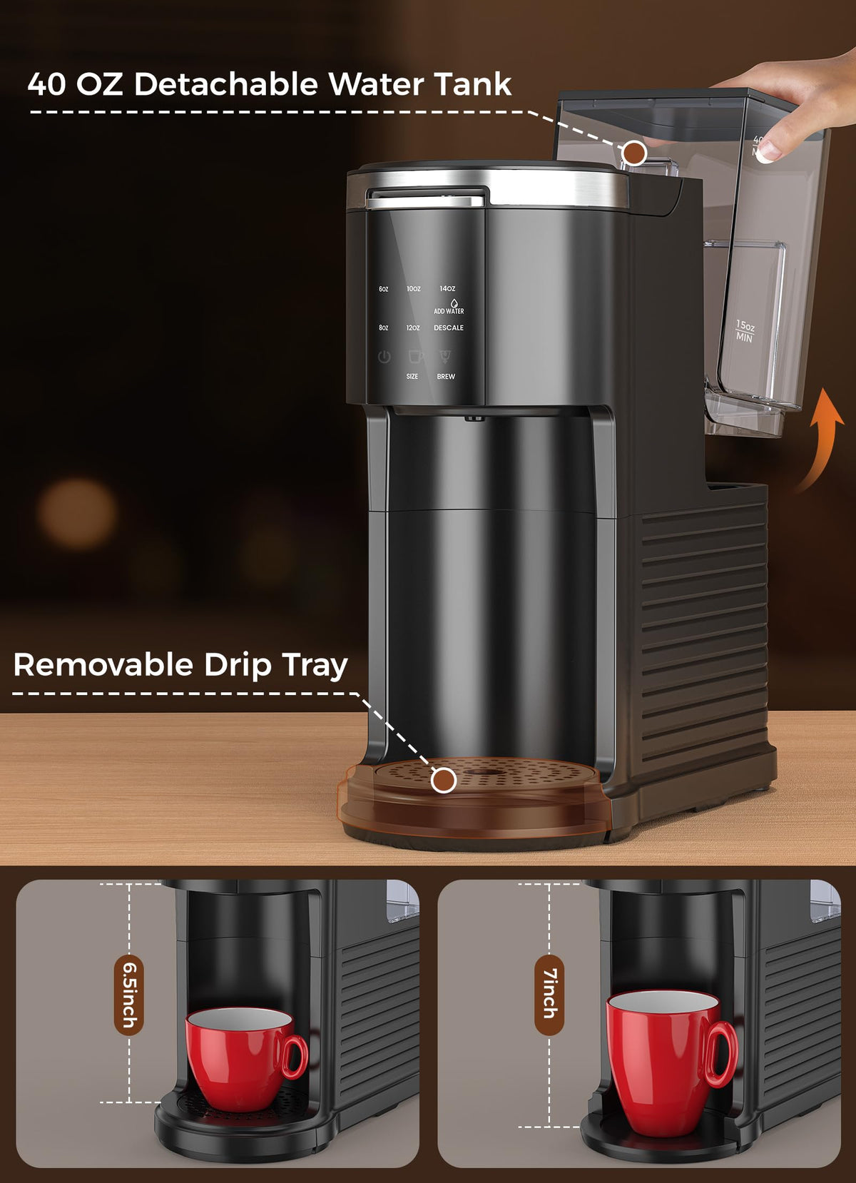 Single Serve Coffee Maker with 40 Oz Water Tank, Satin Black G1462