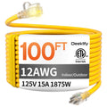 100FT Heavy Duty Outdoor Extension Cord Waterproof Yellow Y768