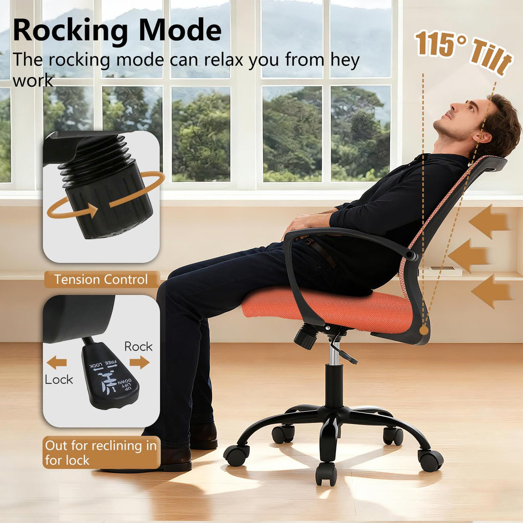 Orange Mesh Ergonomic Office Chair with Lumbar Support and Armrest Q173444