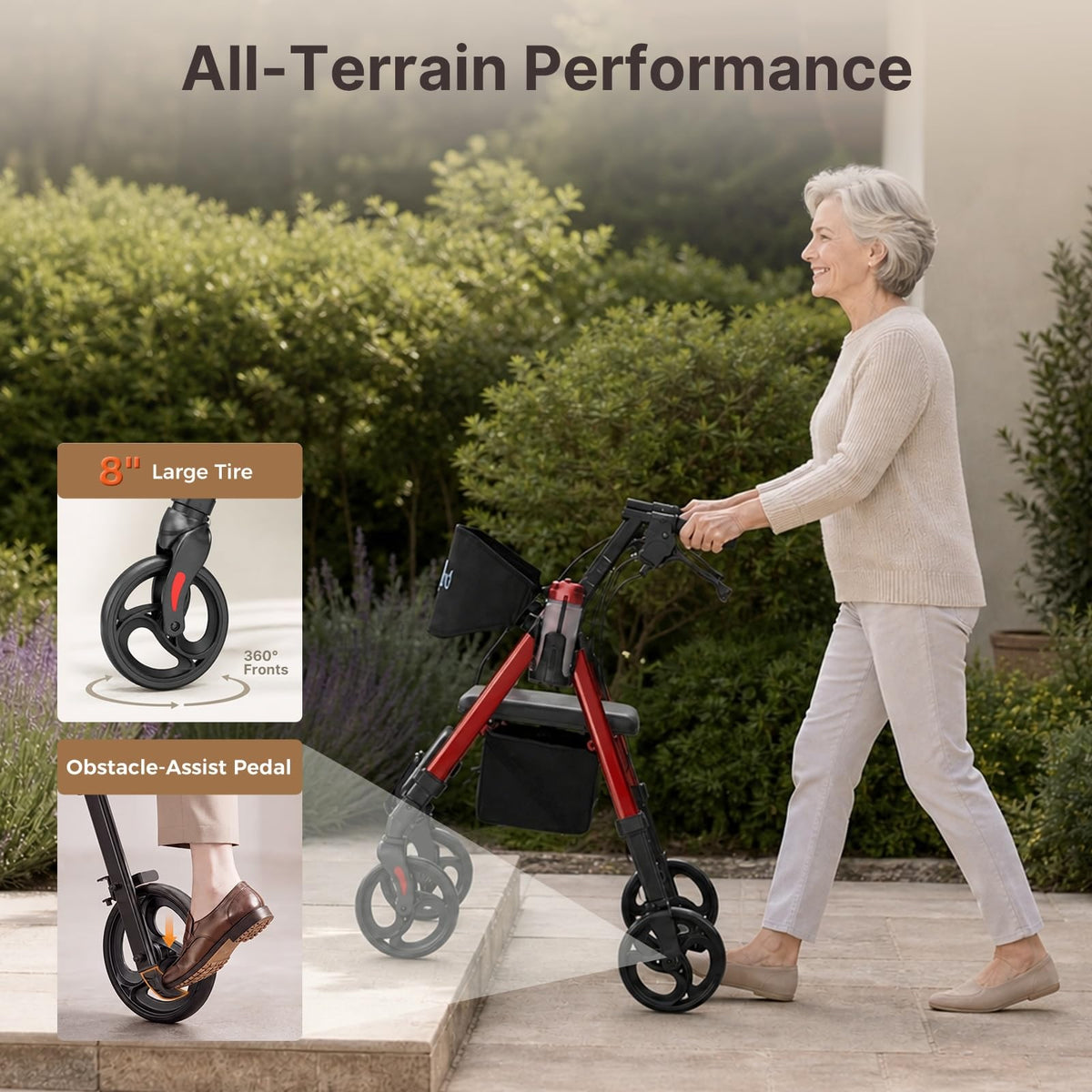 Lightweight Rollator Walkers Wheelchair Combo with Seat S435945