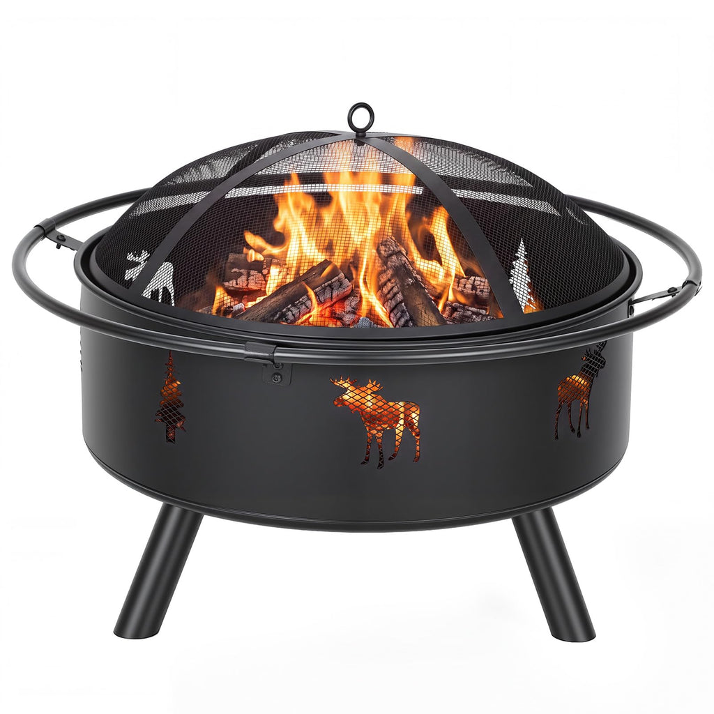 32" Round Wood Burning Fire Pit with Screen R818