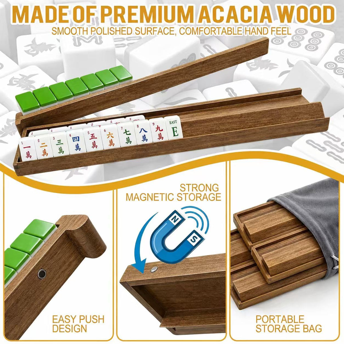 Acacia Wooden Mahjong Racks with Pushers D669168